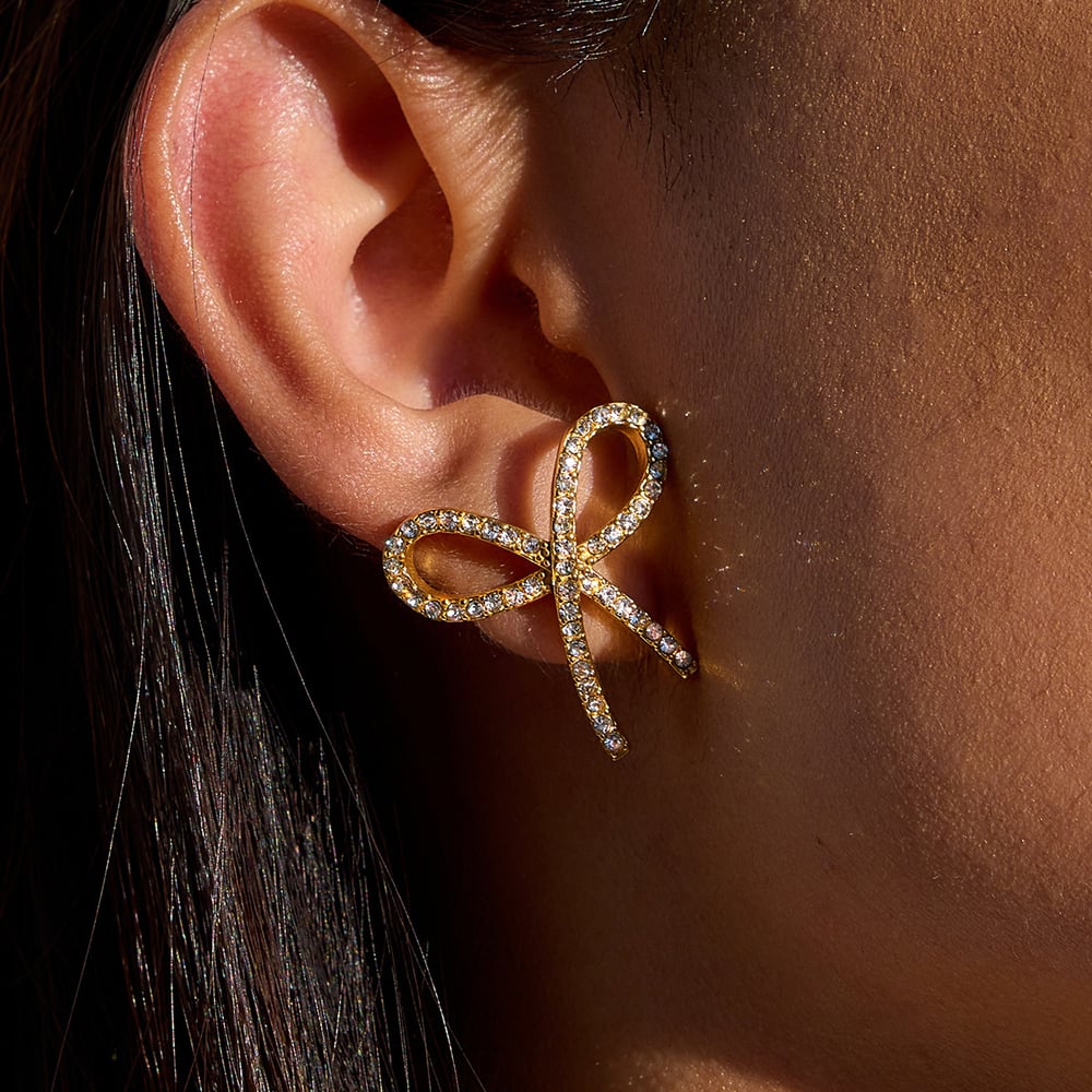 1 Pair Shinning Series Bow Knot Stainless Steel Gold Color Women's Stud Earrings h5Picture3
