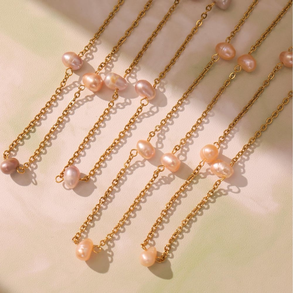 1 Piece Classic Irregular Pearl Shape Stainless Steel Gold Color Women's Chain Necklaces h5Picture3
