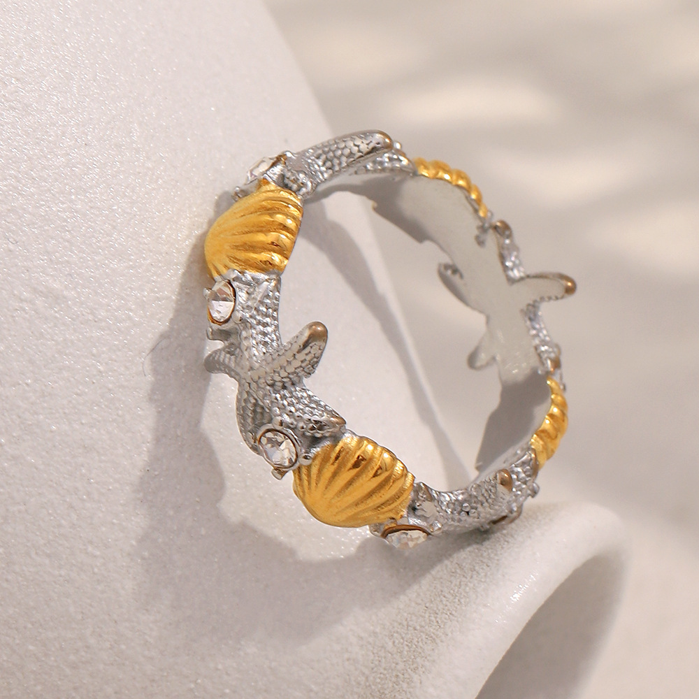 1 Piece Designable Starfish & Shell Stainless Steel Gold Color Statement Rings Picture6