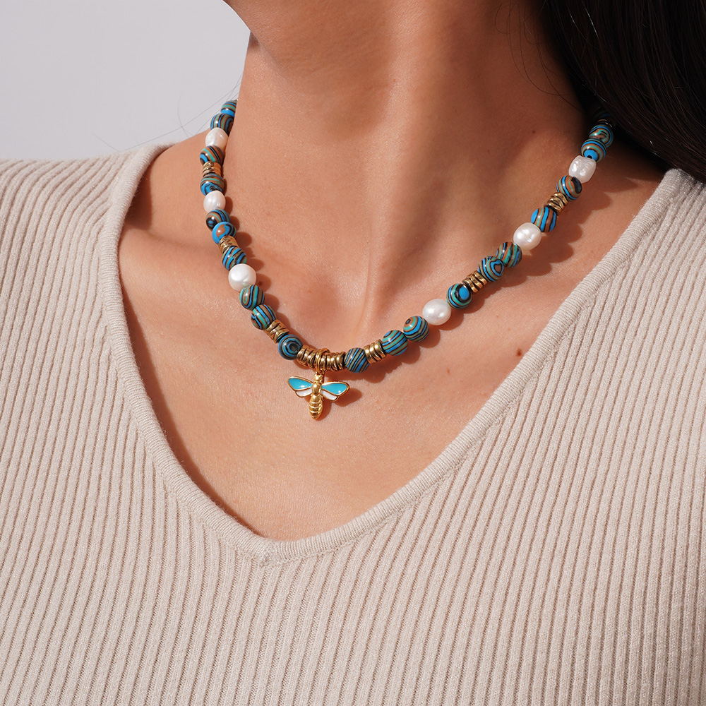 1 Piece Classic Series Bee Stones Gold Color Women's Beaded Necklaces h5Picture3