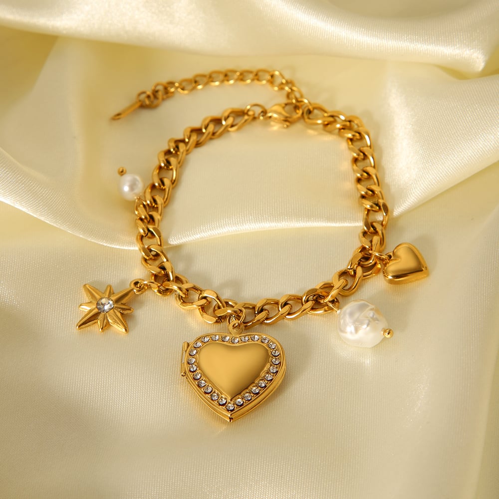 1 Piece Daily Heart Stainless Steel Gold Color Zircon Women's Charm Bracelets h5Picture8