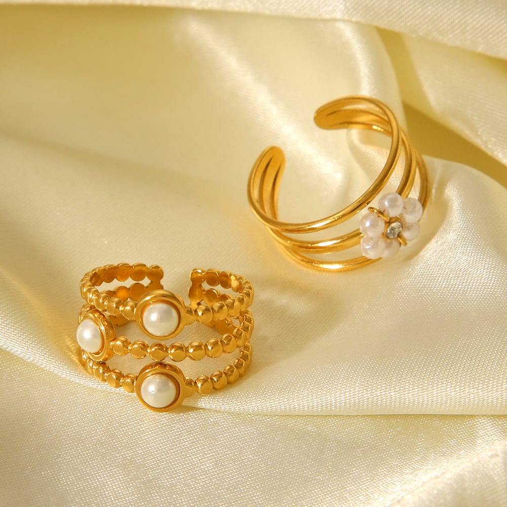 1 Piece Daily Flower Beads Stainless Steel  Pearl Statement Rings h5Picture4