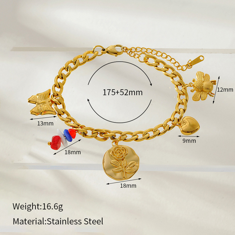 1 Piece Retro Heart Stainless Steel Gold Color Charm Bracelet 