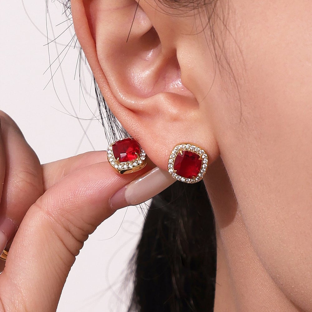 1 Piece Classic Square Stainless Steel Gold Color Red Zircon Women's Jewelry Sets Picture6