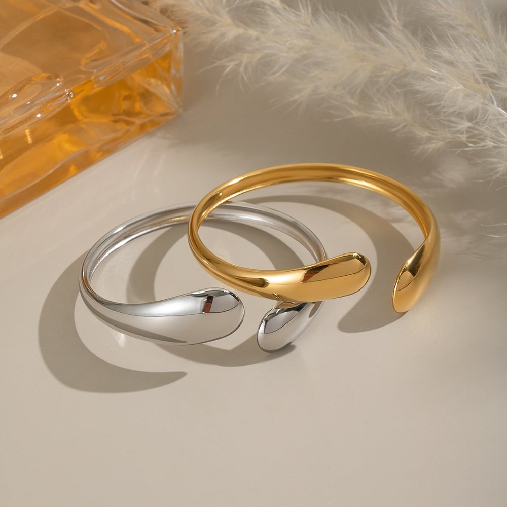 1 brazalete de acero inoxidable dorado con forma irregular Imagen2