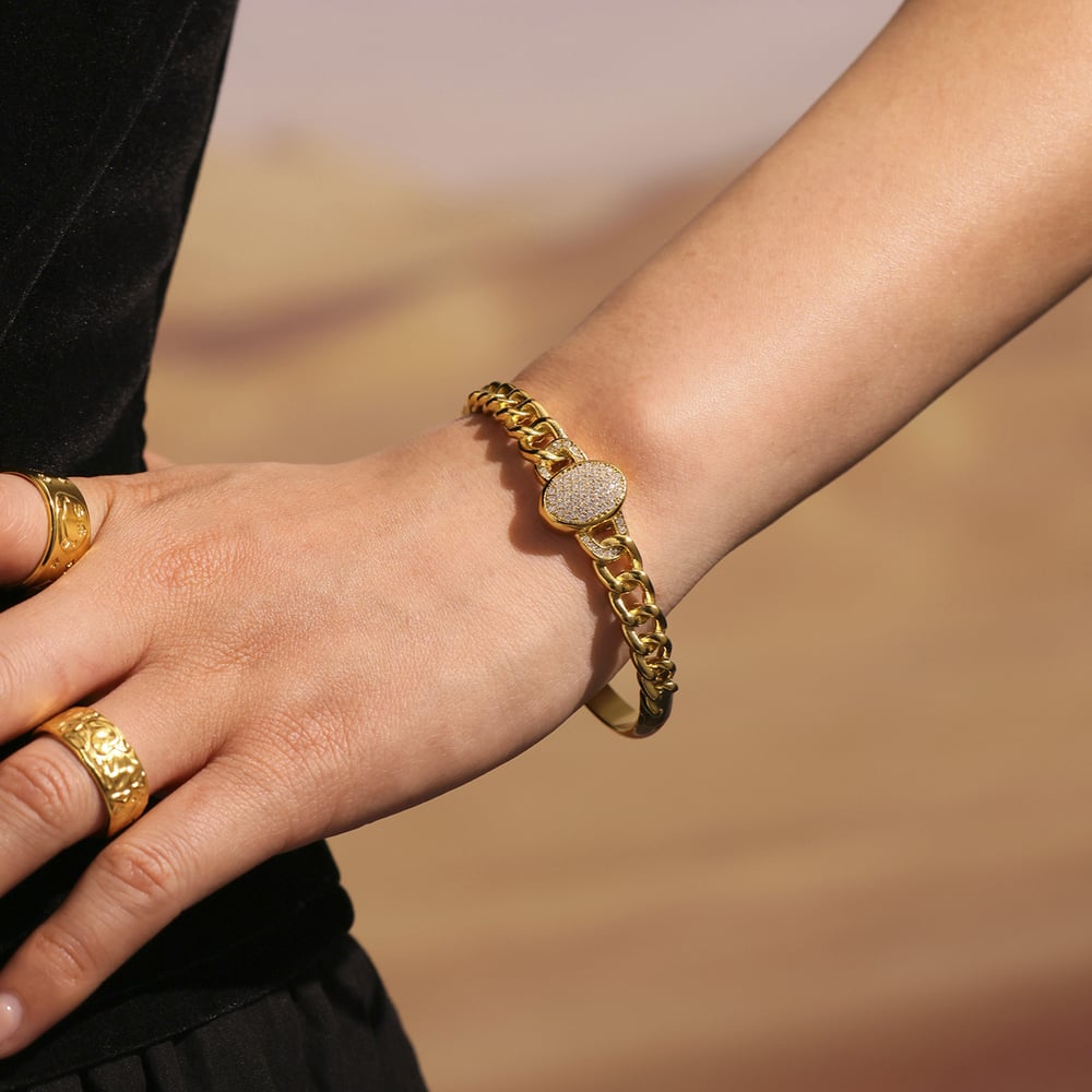 1 Stück Luxuriöse Serie Oval Edelstahl Gold Farbe Damen Armreifen Bild4