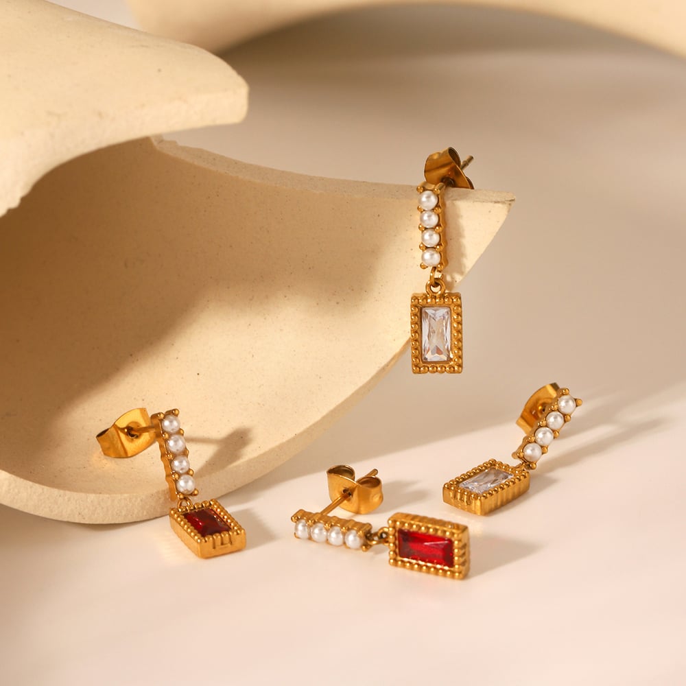 Tägliche Quaste Edelstahl Gold Farbe Zirkon Damen Ohrstecker Bild4