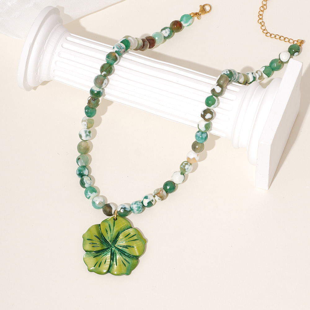 1 Piece Tropical Style Flower Natural Stones Gold Color Women's Beaded Necklaces Picture6