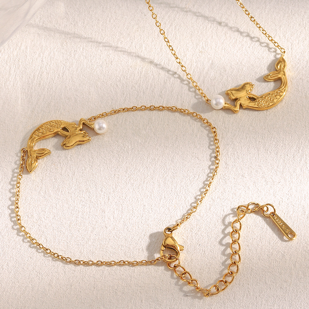 1 Piece Mermaid Shape Stainless Steel Gold Color Women's Charm Bracelets h5Picture4