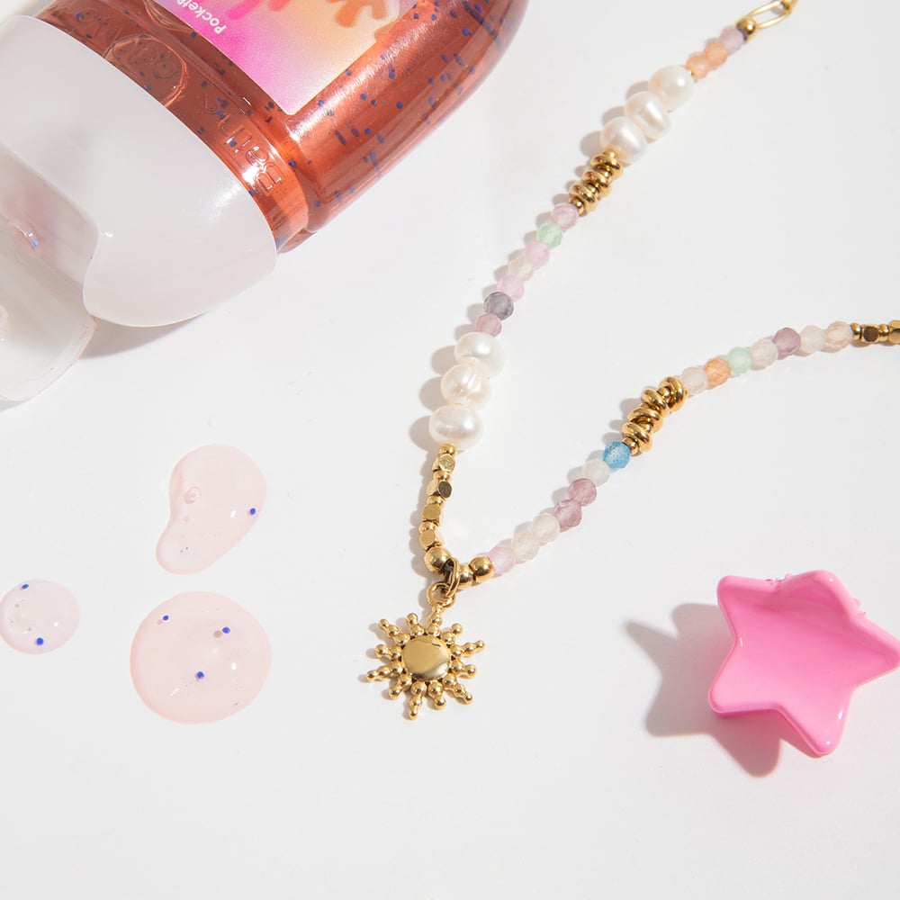 1 Stück polychrome Perlen Sonne Edelstahl Gold Farbe Damen Anhänger Halsketten Bild7