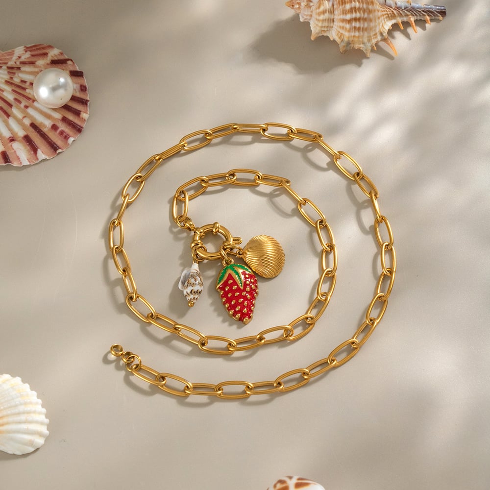 1 Piece Strawberry Stainless Steel Gold Color Pendant Necklace h5Picture2