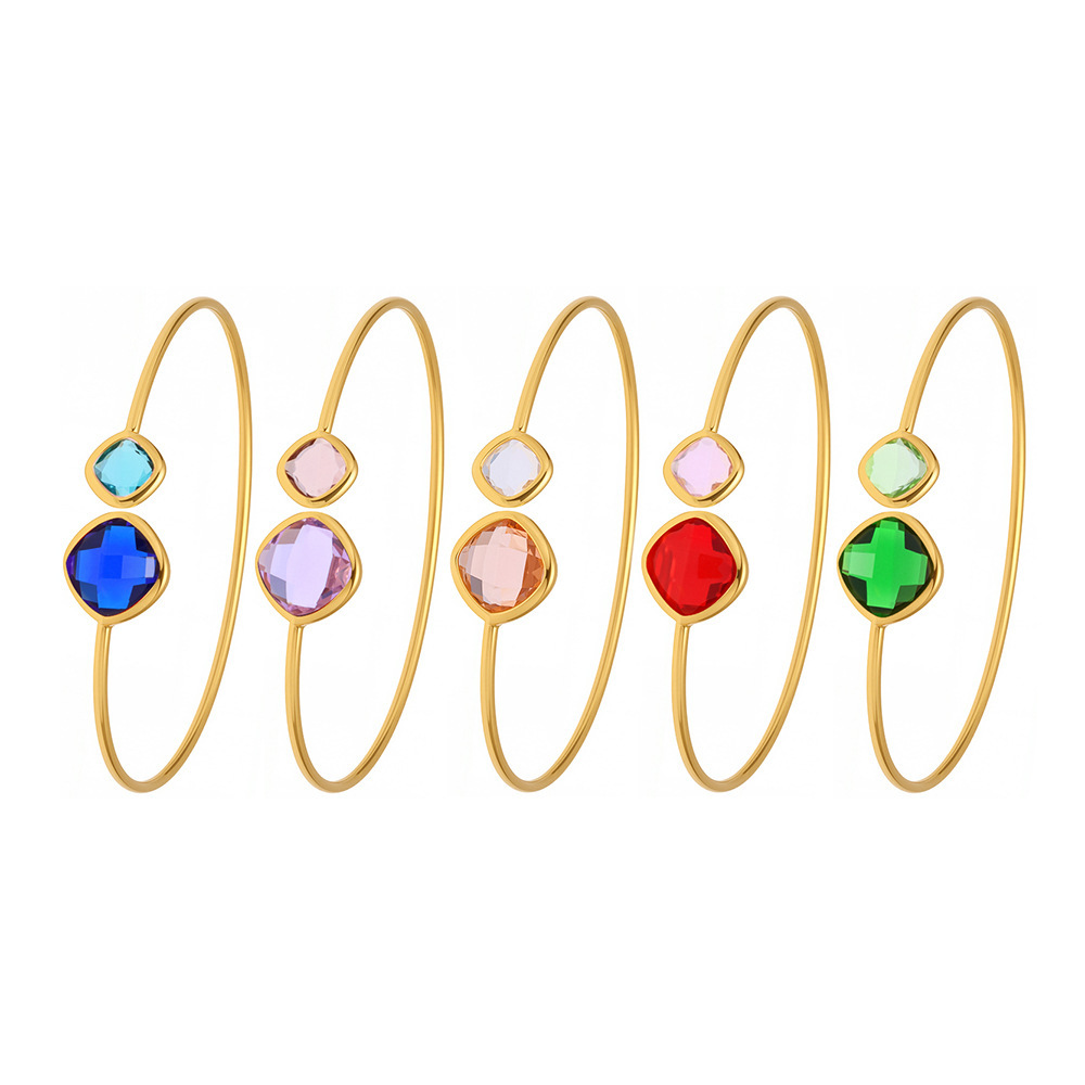 1 Pair Luxurious Rectangle Stainless Steel Gold Color Women's Bangles Picture10