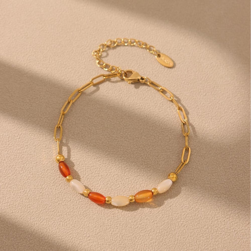 1 Piece Ethnic Series Oval Beads Natural Stones Gold Color Women's Necklaces Sets Picture6