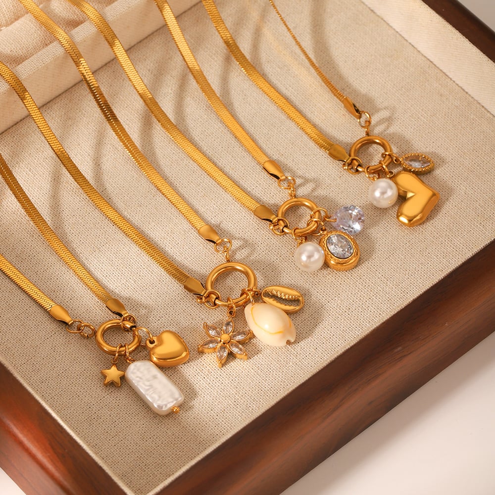 Einfache tägliche Blume Edelstahl Gold Farbe Perle Damen Anhänger Halsketten Bild4