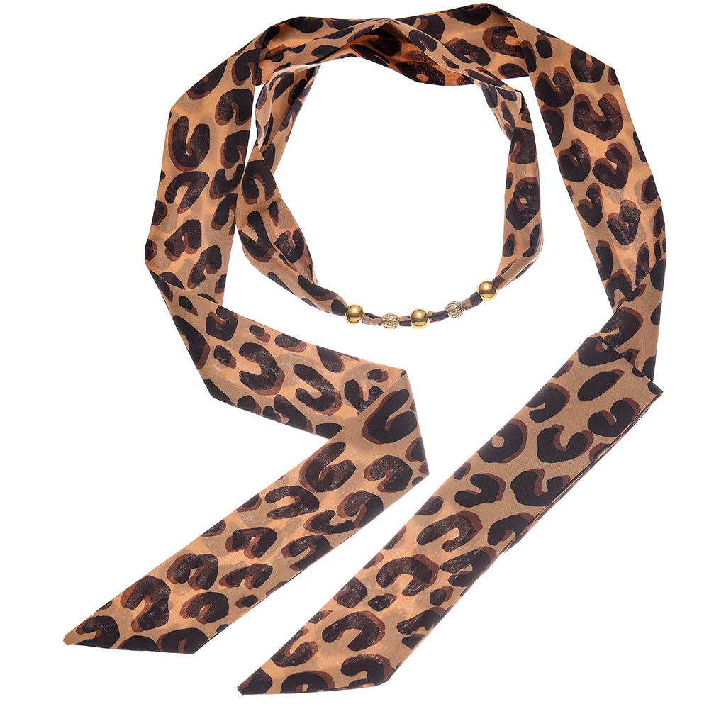 1 Piece Leopard DIY Print Fabric Stainless Steel Women's Long Necklaces h5Picture5