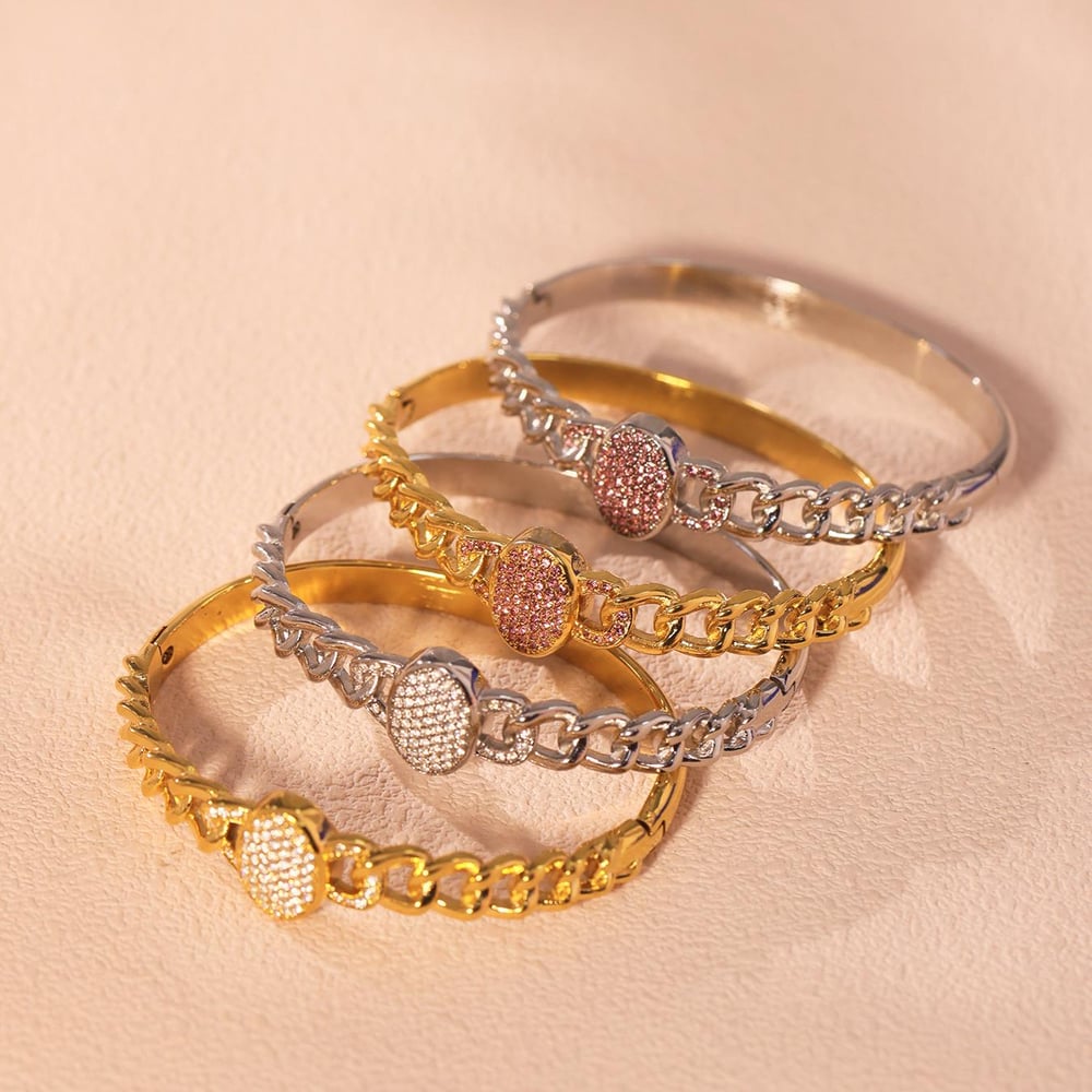 1 Stück Luxuriöse Serie Oval Edelstahl Gold Farbe Damen Armreifen Bild2