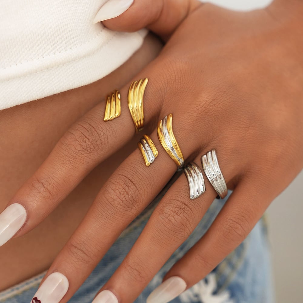 1 Pair Simple Series Daily Strip Stainless Steel   Gold Color  Minimalist Rings Picture5
