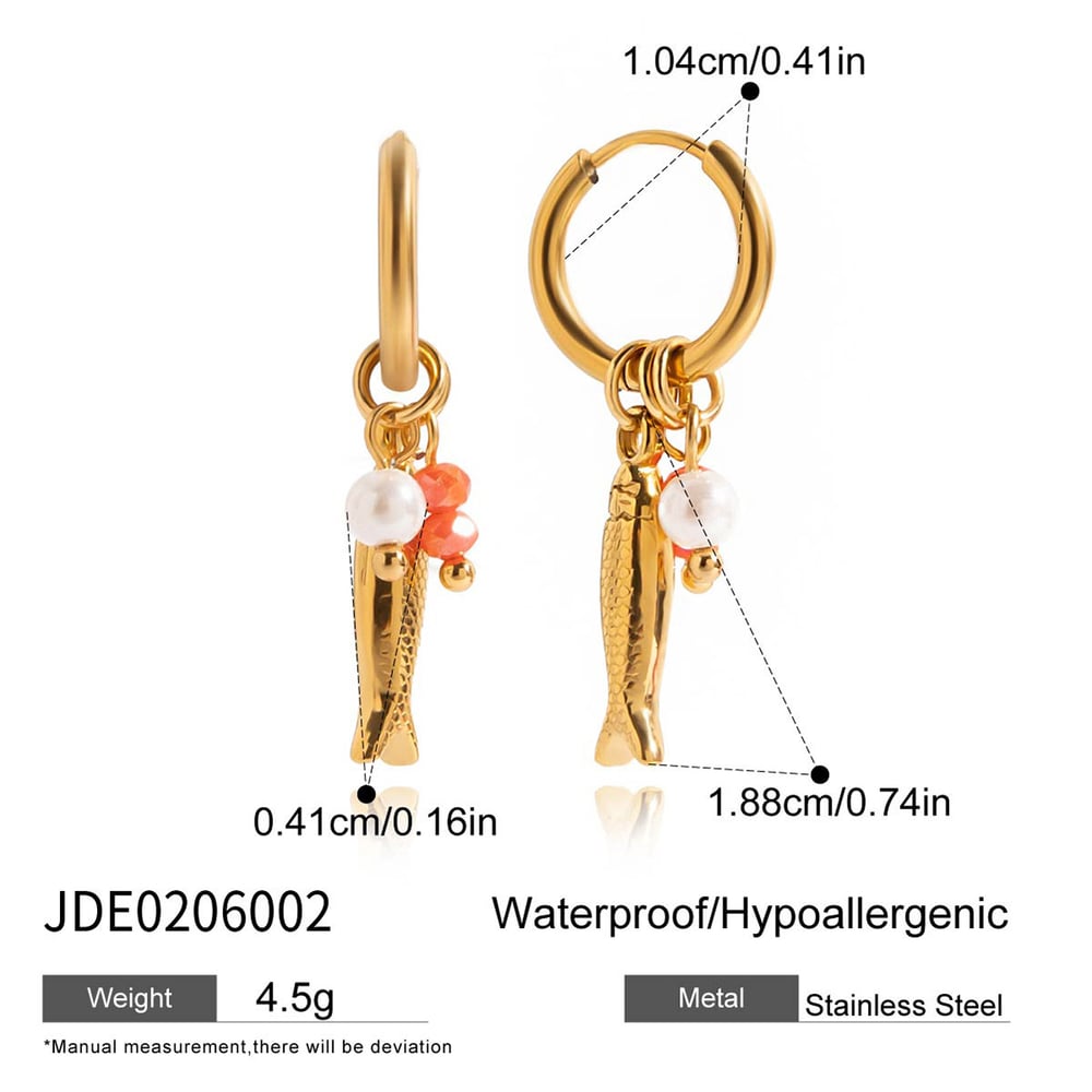 1 Pair Chic Fish Stainless Steel Gold Color Women's Drop Earrings h5Picture2