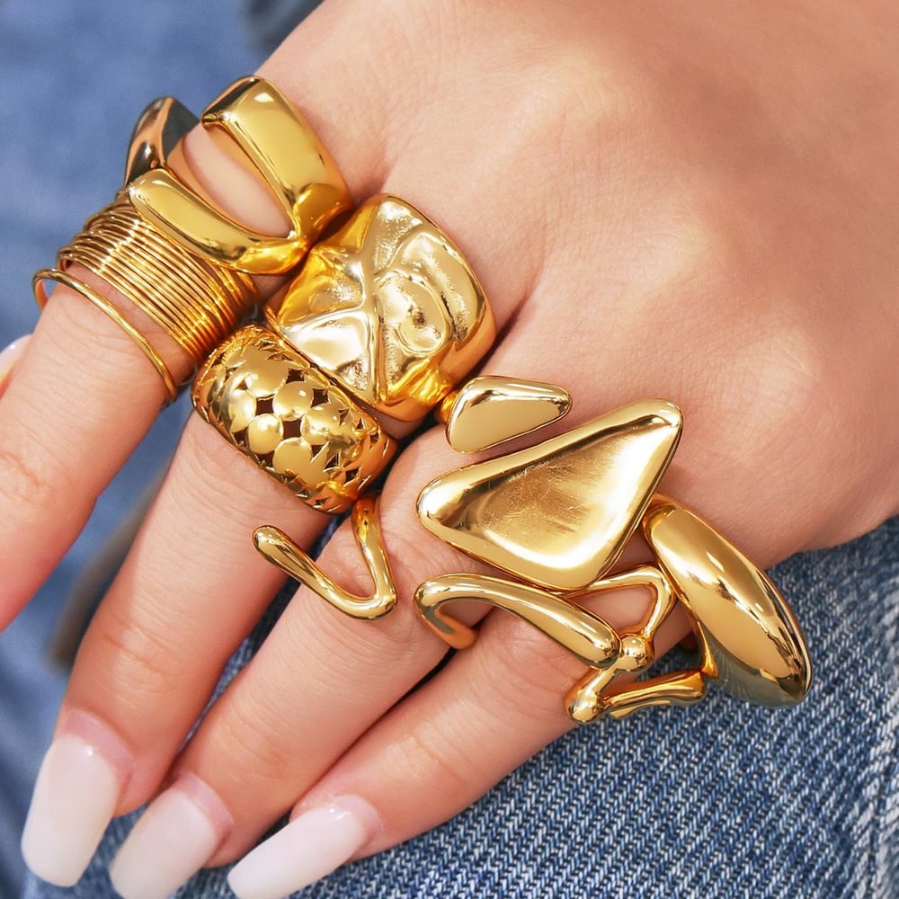 1 Piece Modern Irregular Shape Stainless Steel Gold Color Statement Rings Picture6