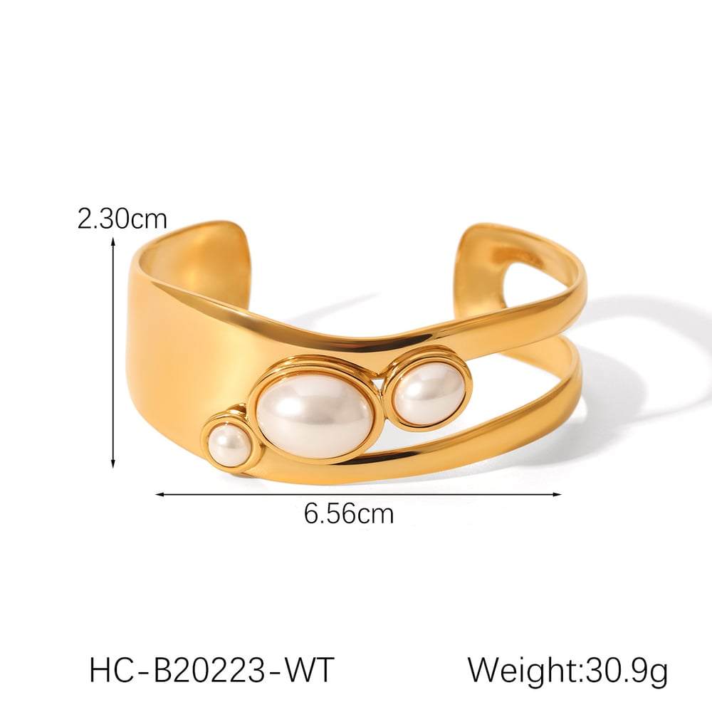 1 Paar Simple Series Tägliche Edelstahl Goldfarbene Perlen Damen Armreifen h5Bild2