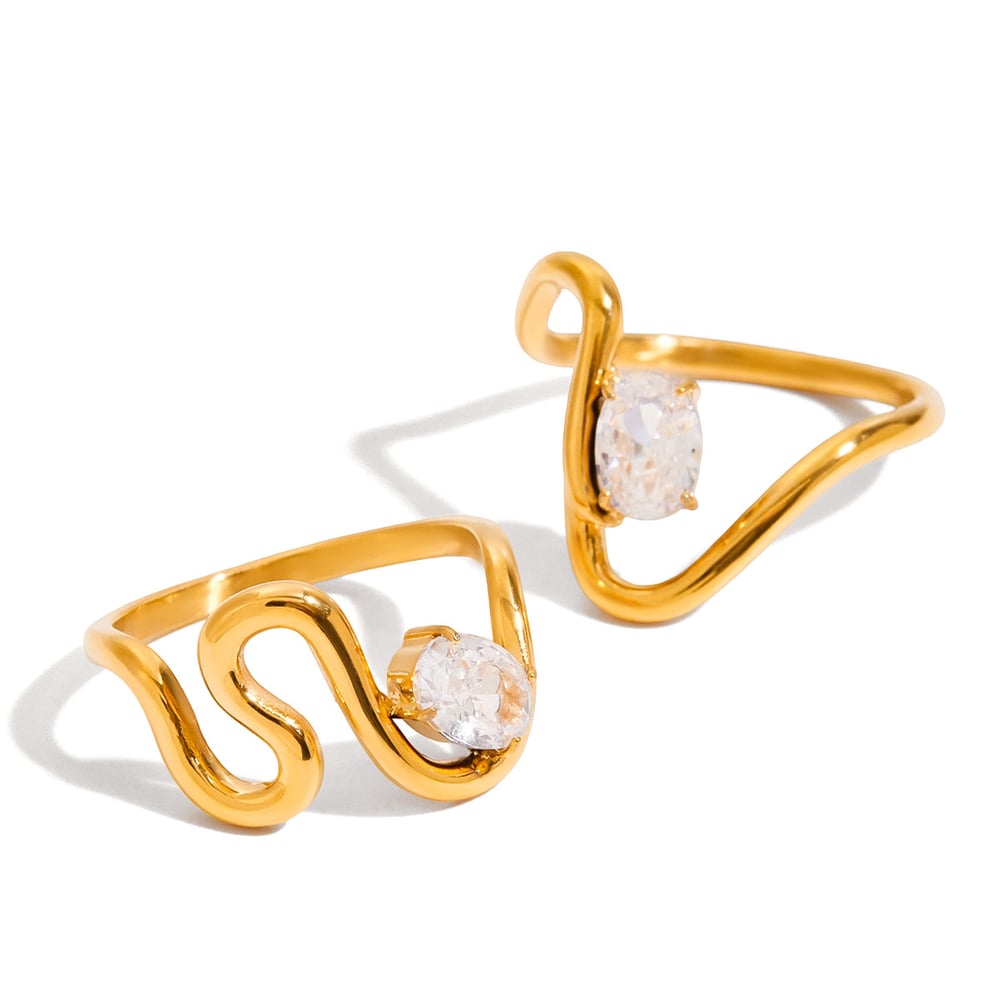 1 Piece Curve Shape Stainless Steel Gold Color Women's Gemstone Rings Picture8