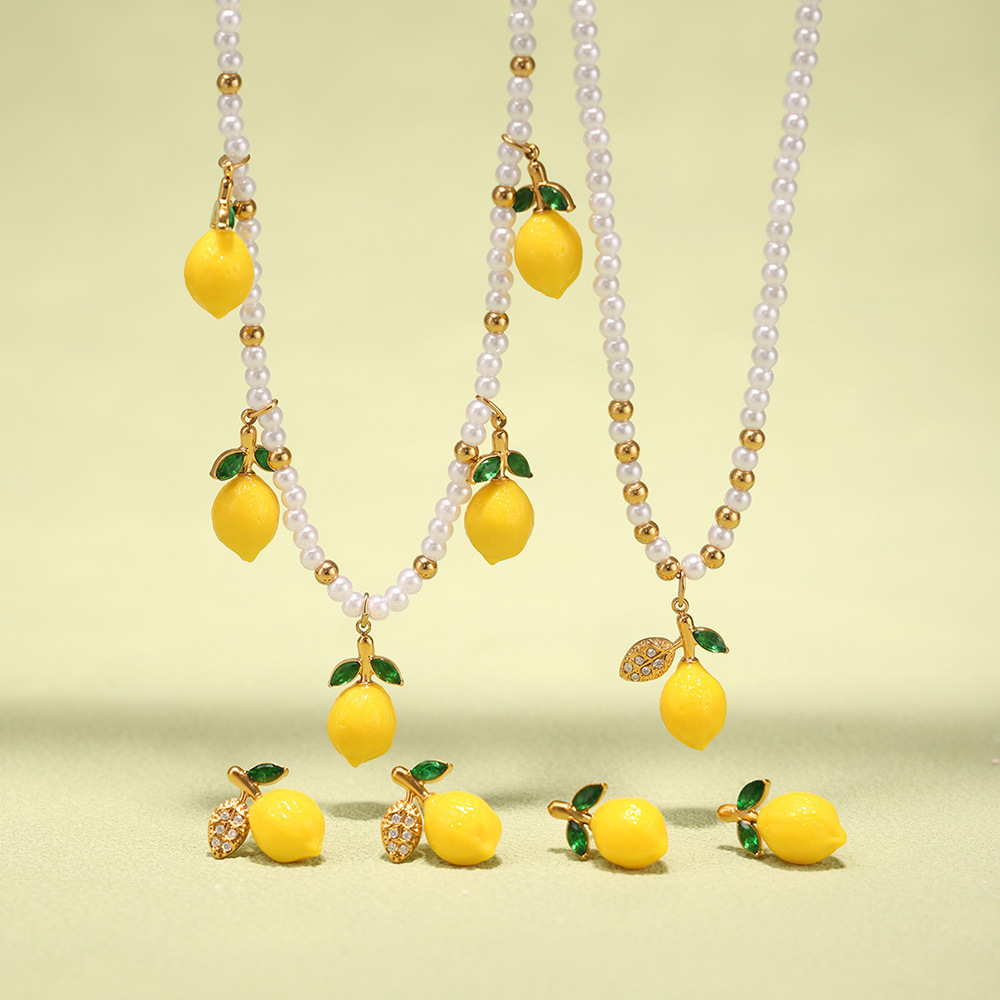 1 Piece Natural Lemon Stainless Steel Gold Color Women's Pendant Necklaces h5Picture3