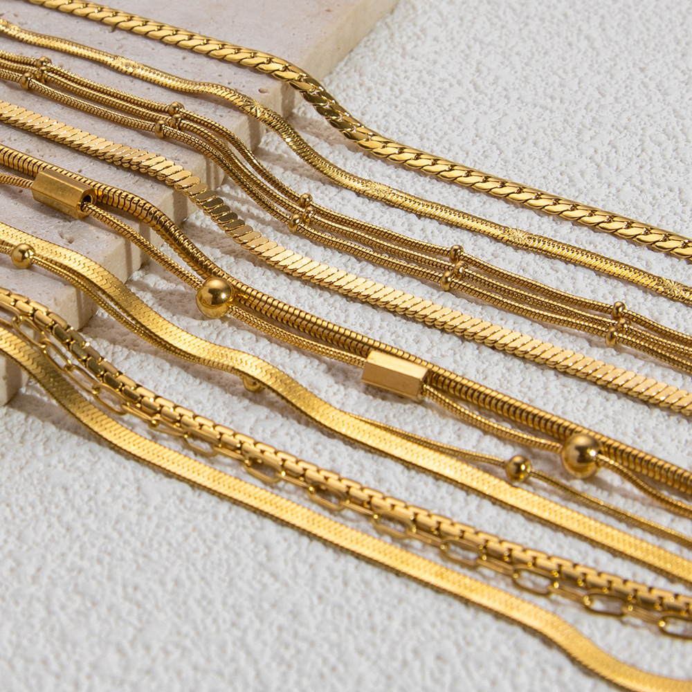 1 Piece Classic Series Daily Solid Color Stainless Steel Gold Color DIY Women's Chain Bracelets h5Picture4
