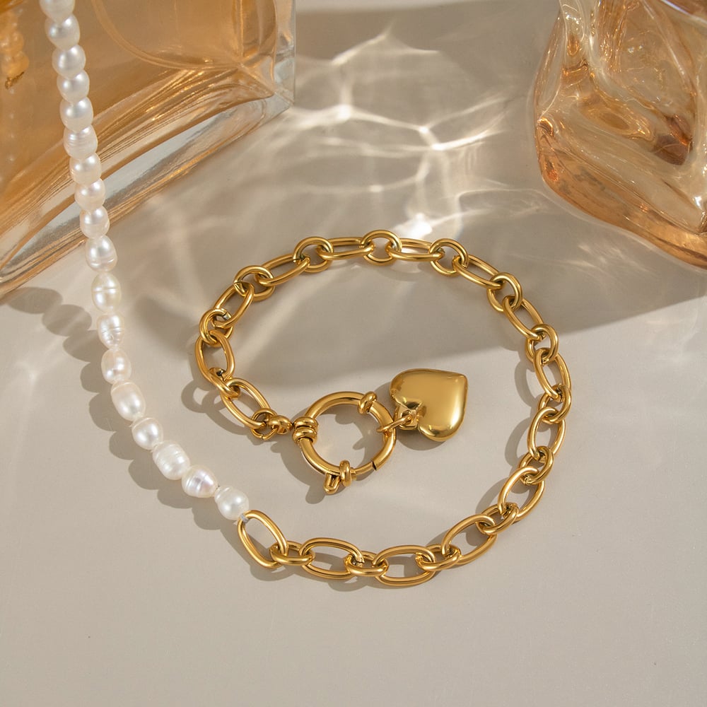 1 Parça Kalp Paslanmaz Çelik İnci Boncuklu Kolye Resim4