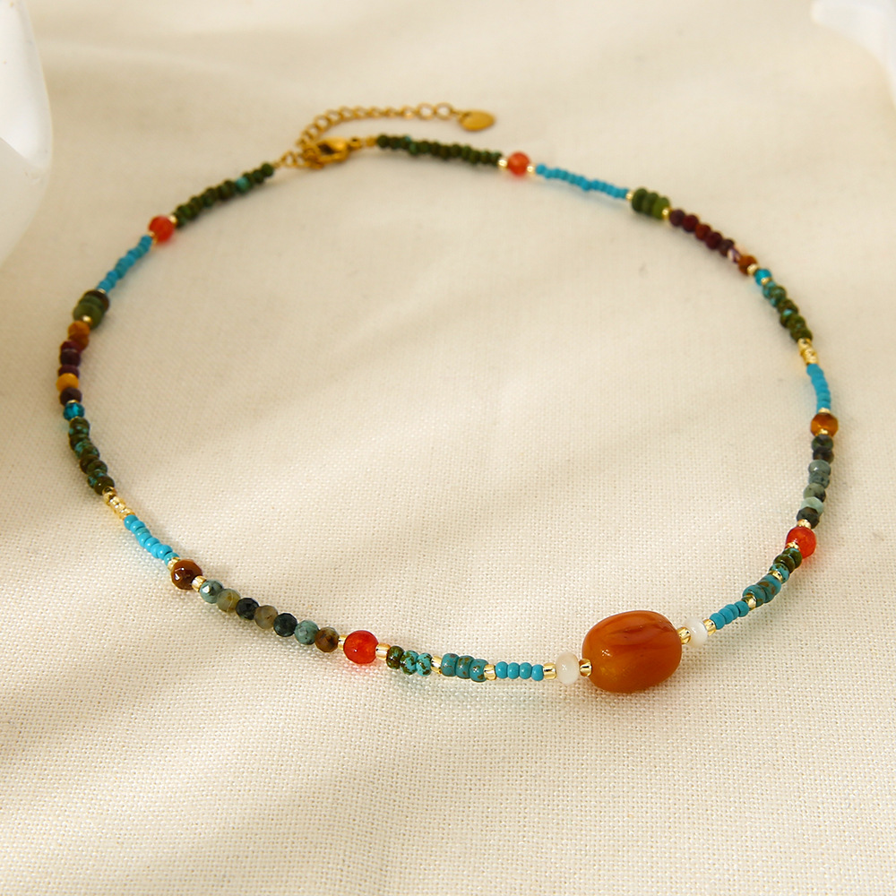 1 Piece Natural Stones Gold Color Beaded Necklace h5Picture3