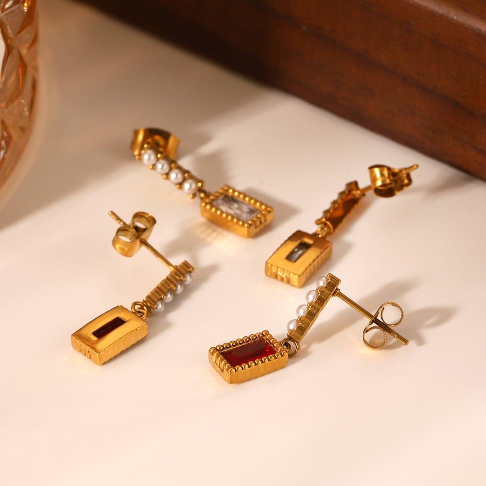 Tägliche Quaste Edelstahl Gold Farbe Zirkon Damen Ohrstecker Bild5