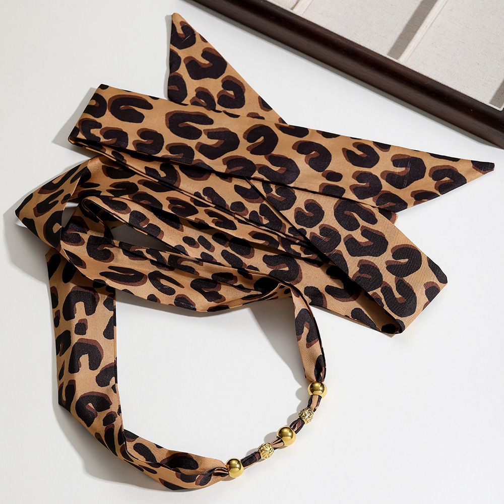 1 Piece Leopard DIY Print Fabric Stainless Steel Women's Long Necklaces h5Picture3