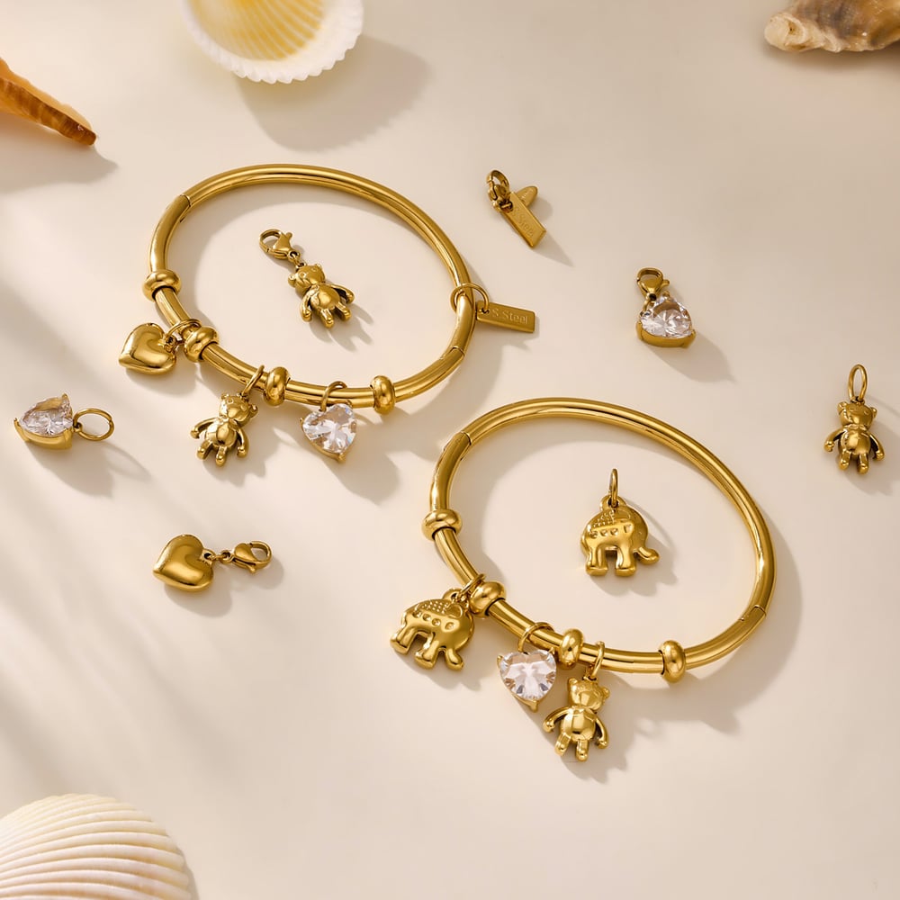 1 Piece Cute Bear Stainless Steel Gold Color Women's Charm Bracelets h5Picture7