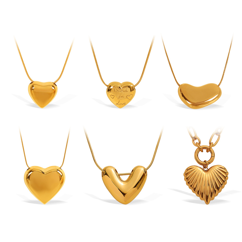 1 Parça Kalp Paslanmaz Çelik Altın Renkli Kolye Resim6