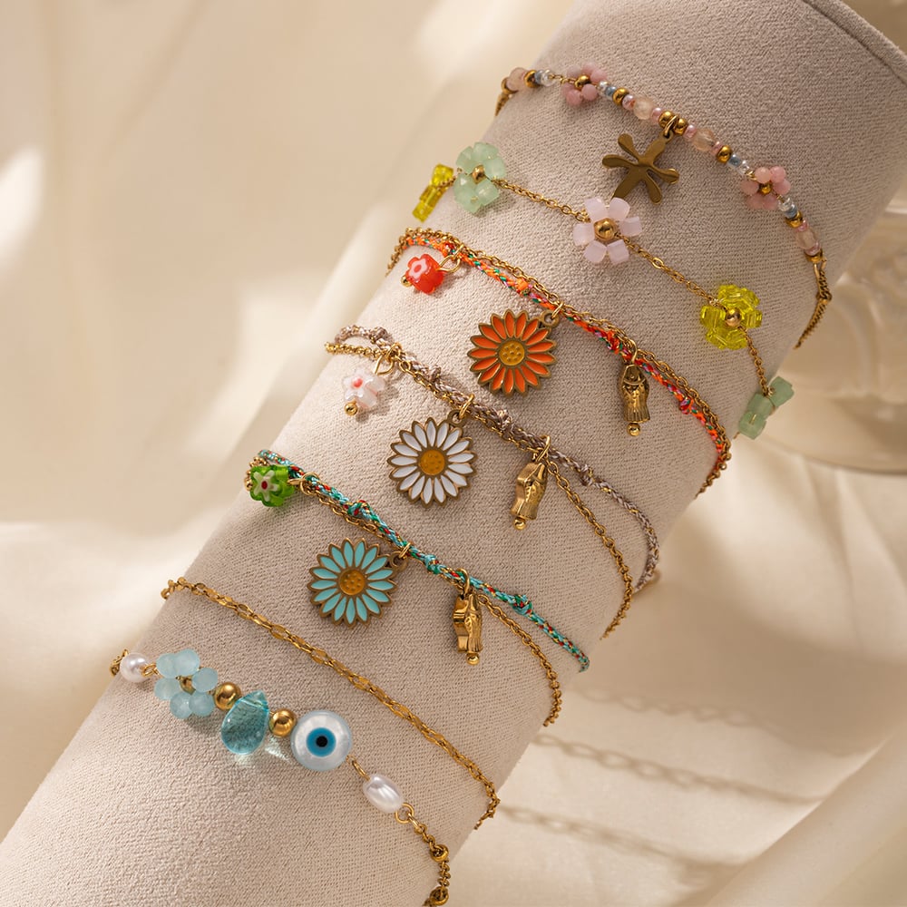 1 Piece Romantic Series Sweet Flower Stainless Steel  Gold Color Charm Bracelet h5Picture2