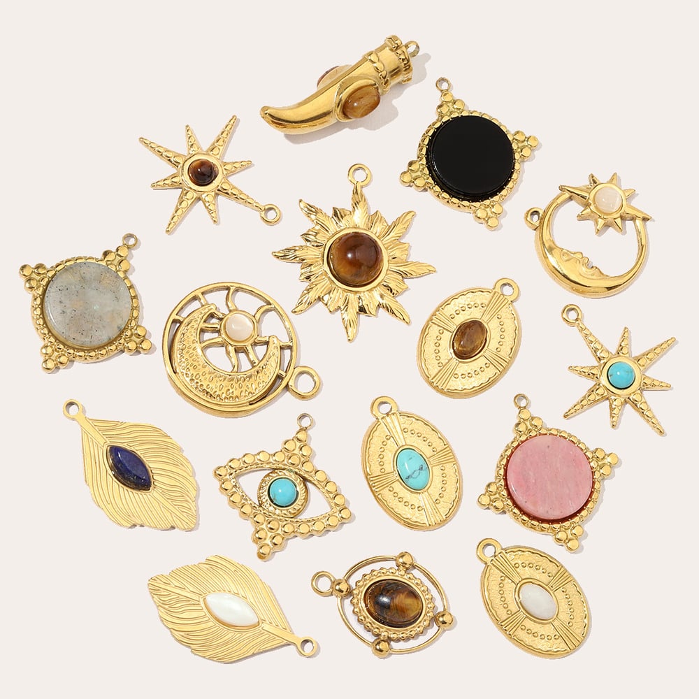 1 pezzo di ciondolo da donna con pietre naturali di lusso a forma di sole Immagine4