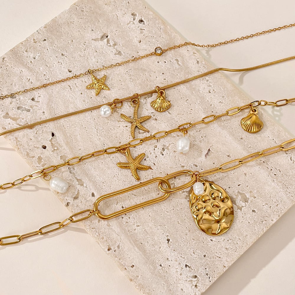 1 Stück Halskette mit Seestern-Anhänger aus Edelstahl in Goldfarbe h5Bild7
