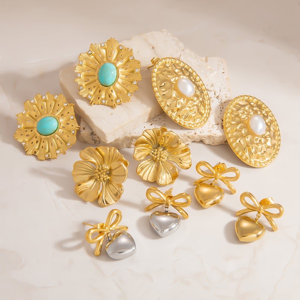 1 Pair Flower Stainless Steel  Women's Stud Earrings Picture4