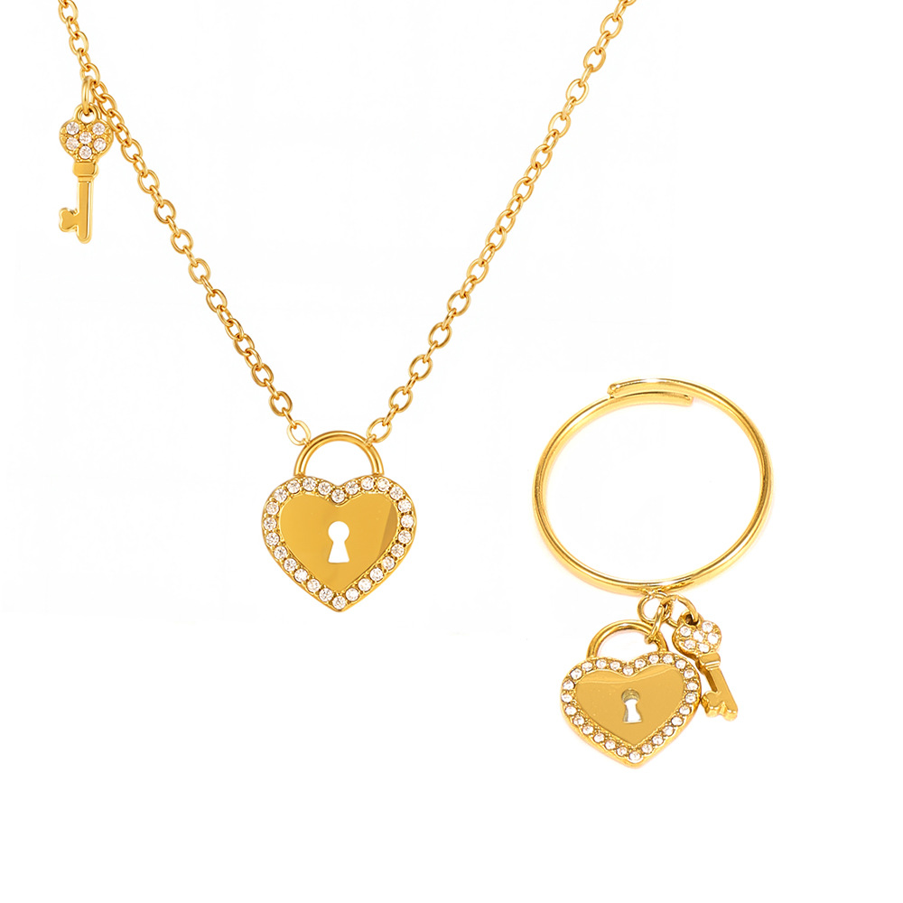 1 Piece Sweet Lock Heart Stainless Steel Gold Color Women's Pendant Necklaces h5Picture9