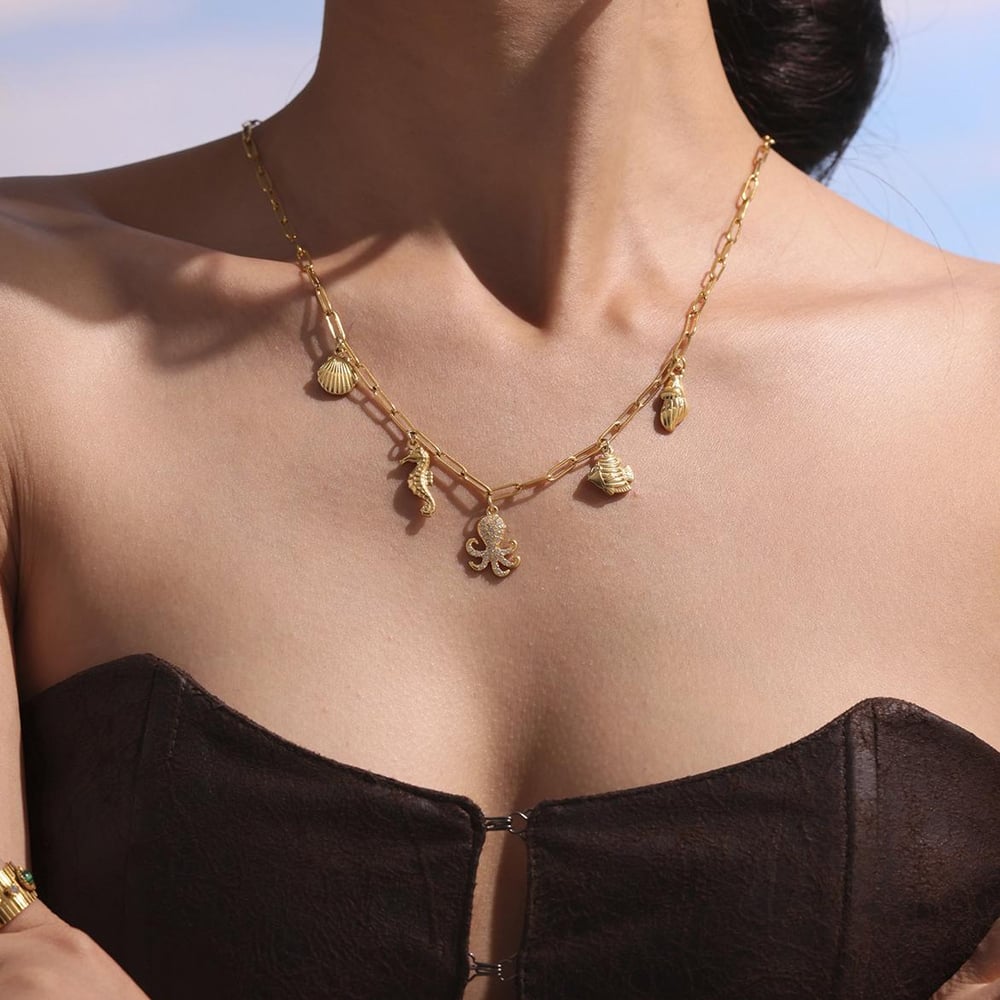 1 Piece Marine Organism Stainless Steel Gold Color Women's Pendant Necklaces h5Picture4