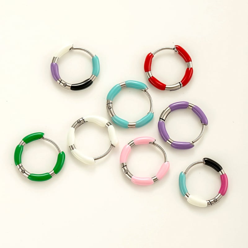 1 Piece Colorful Circle Stainless Steel Women's Hoop Earrings h5Picture4