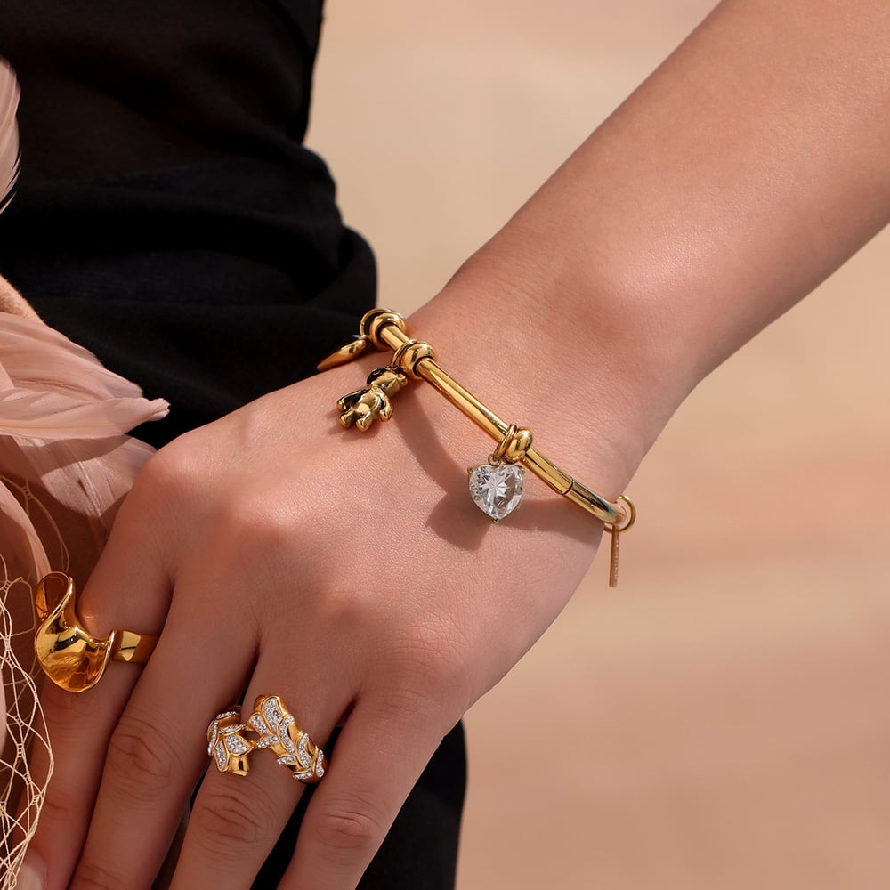 1 Piece Cute Bear Stainless Steel Gold Color Women's Charm Bracelets h5Picture5