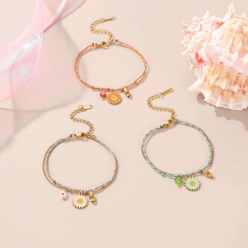 1 Piece Romantic Sweet Flower Stainless Steel Charm Bracelet h5Picture3