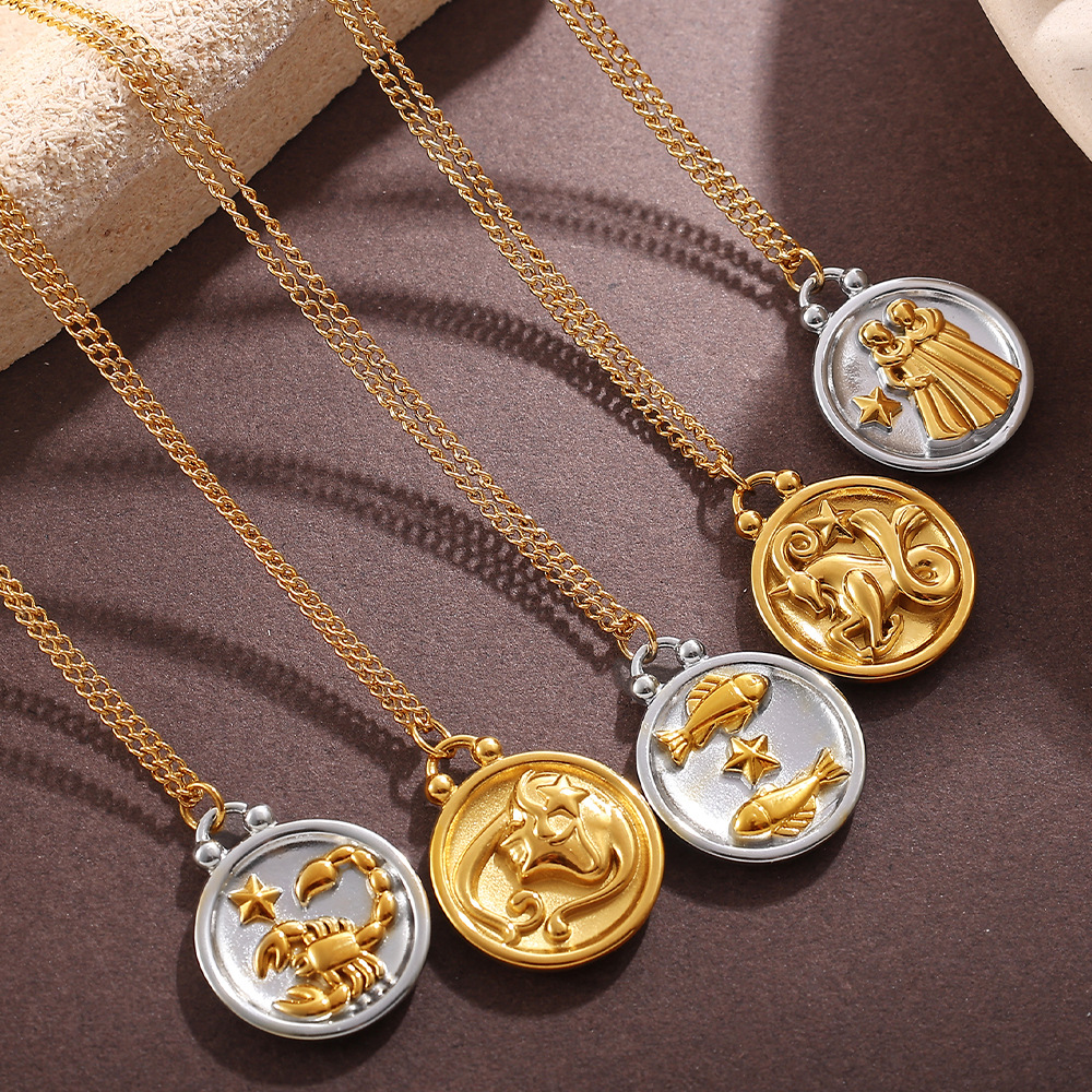 1 Piece Zodiac Signs Stainless Steel Mixed Color  Pendant Necklace h5Picture3