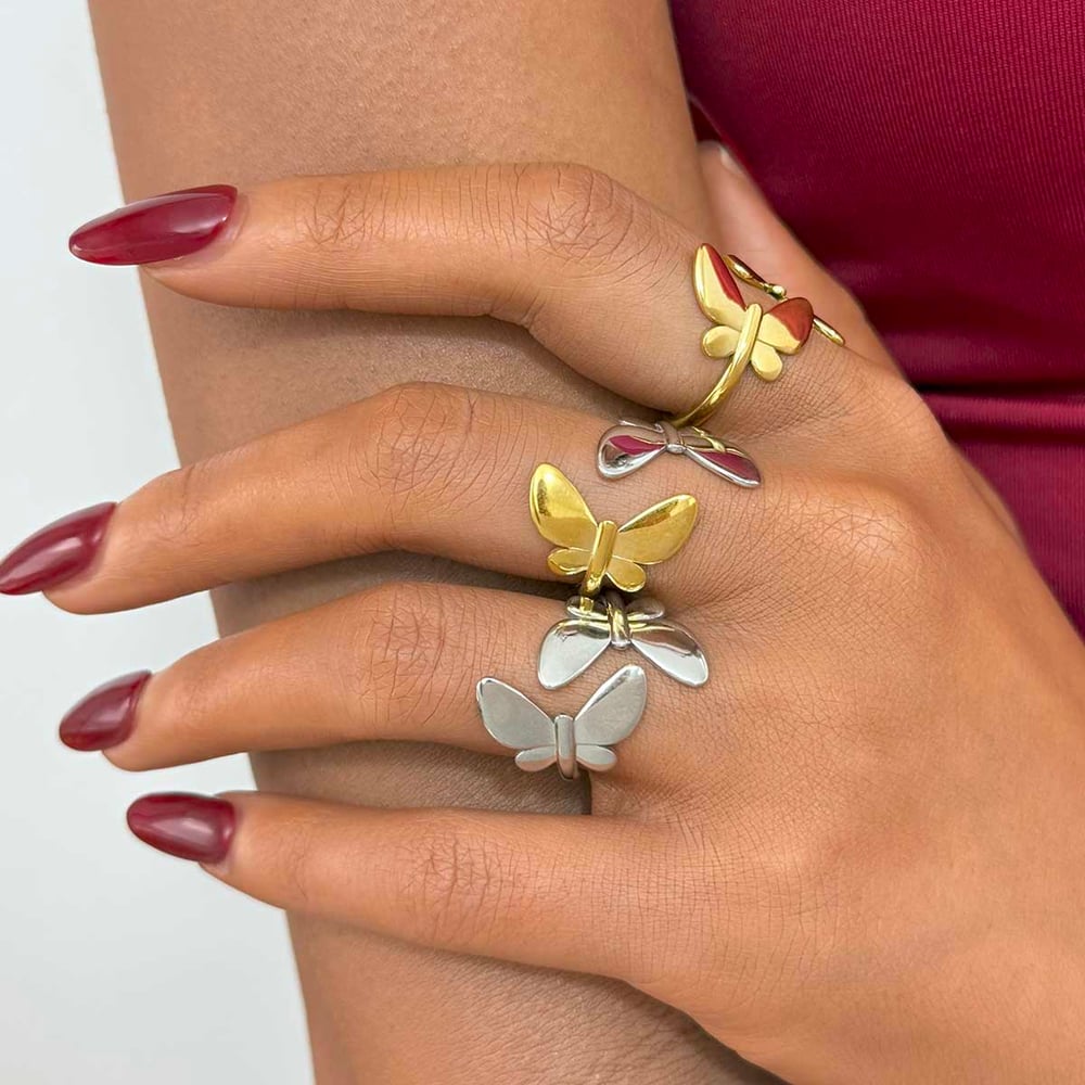 1 Piece Natural Butterfly Stainless Steel  Gold Color Statement Rings Picture4