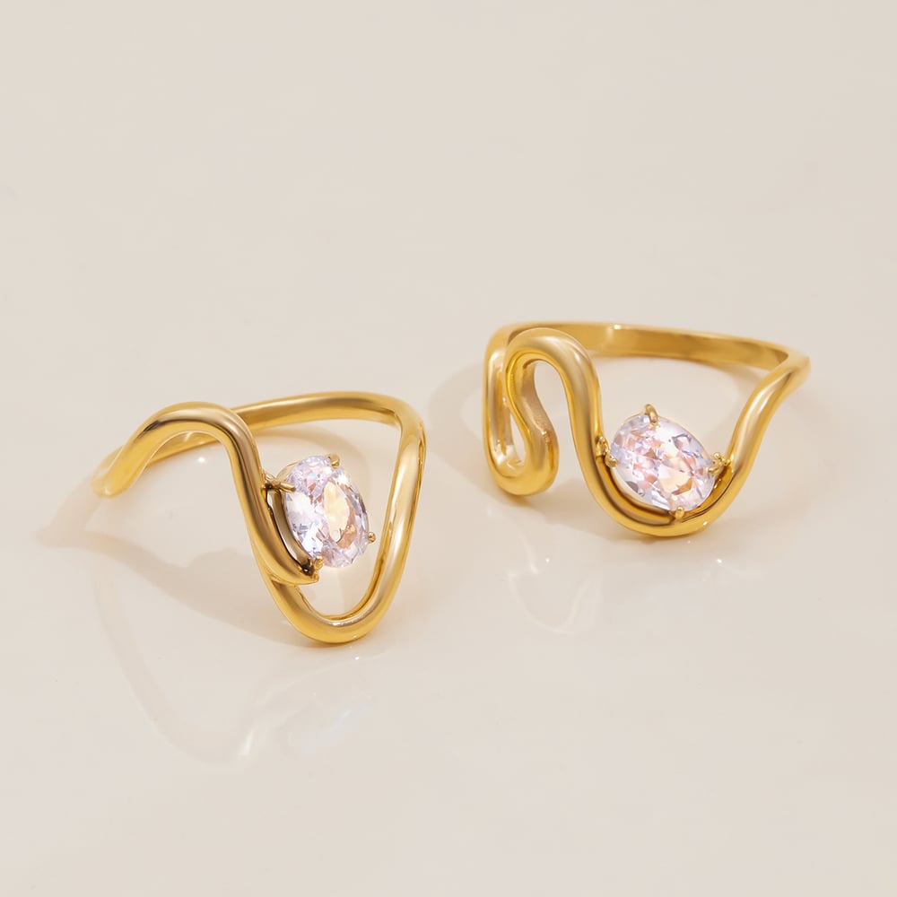 1 Piece Curve Shape Stainless Steel Gold Color Women's Gemstone Rings Picture7