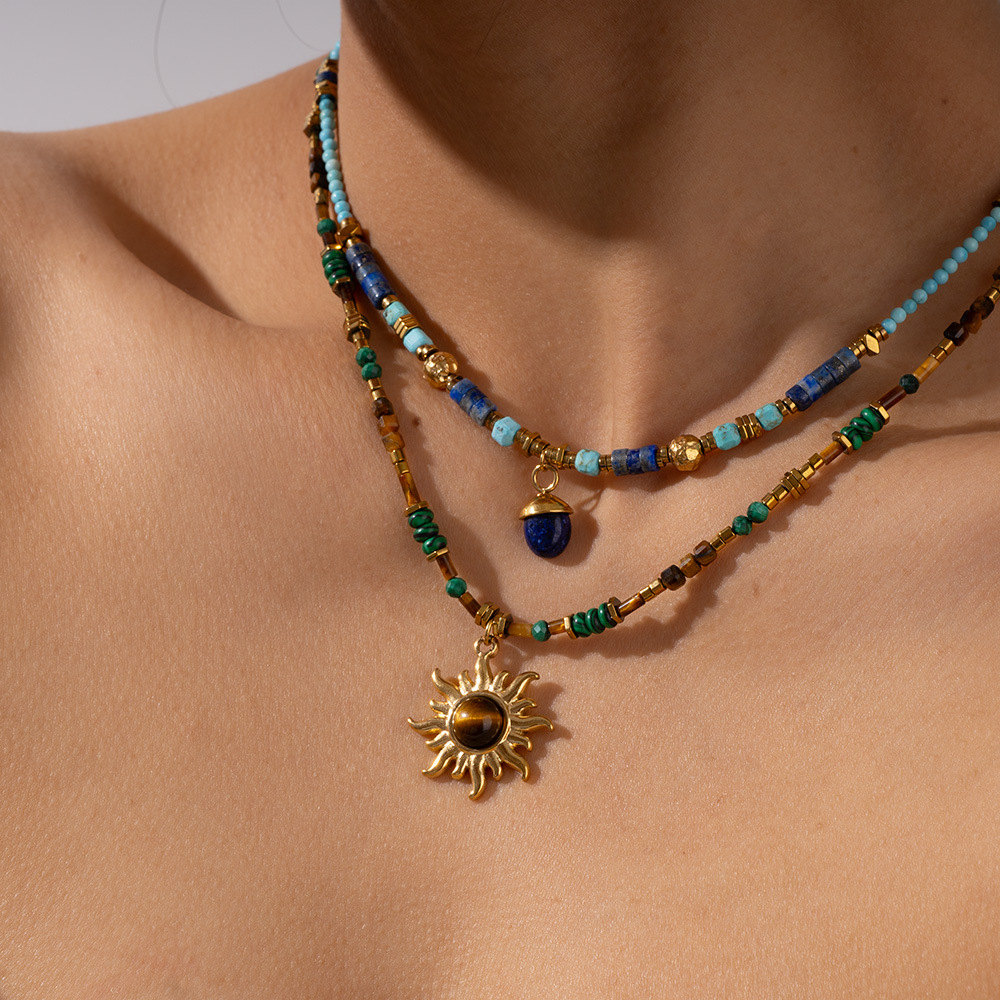 1 Piece Classic Series Elegant Sun Natural Stones Gold Color Women's Beaded Necklaces h5Picture4