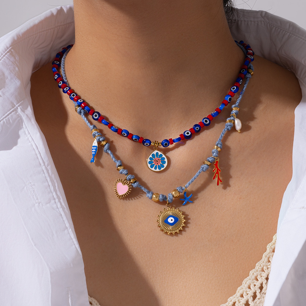 1 Piece Elegant Devil's Eye Natural Stones Gold Color Women's Beaded Necklaces h5Picture5