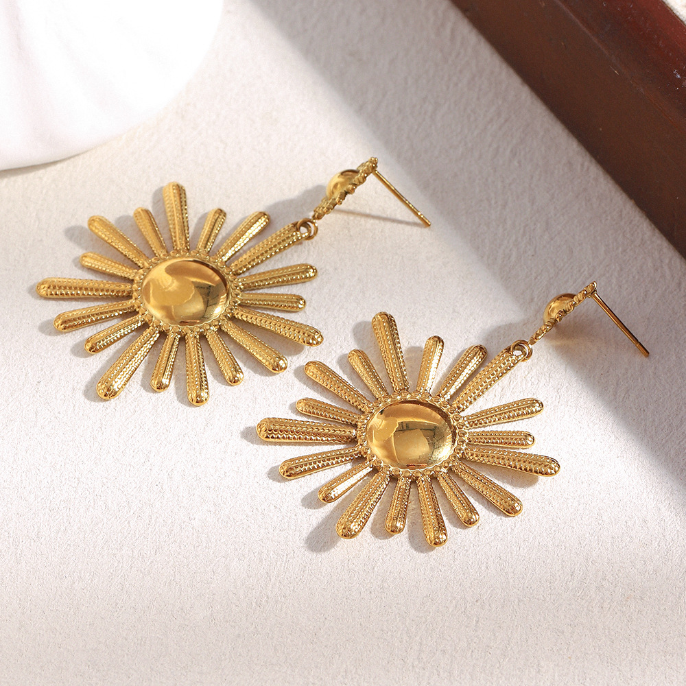 1 Pair Daily Sun Shape Stainless Steel Gold Color Women's Drop Earrings h5Picture5
