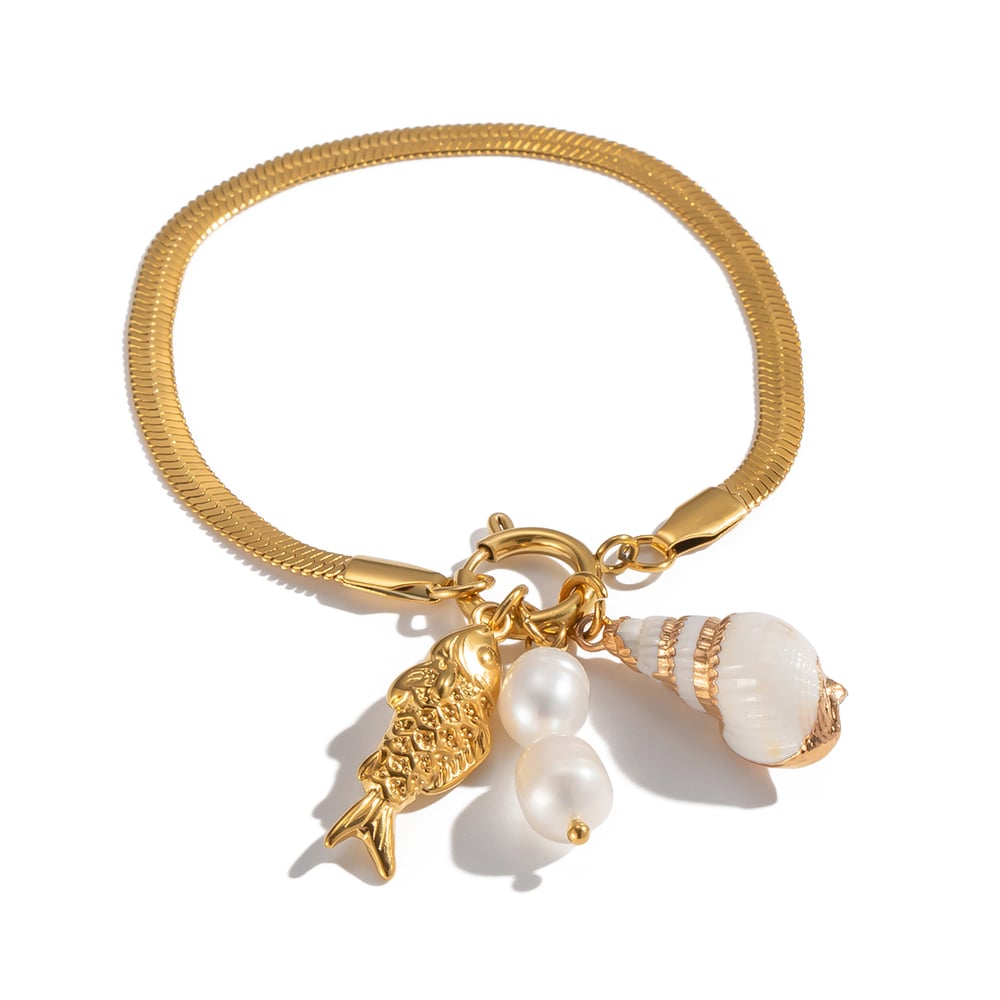 1 Piece  Casual Fish Stainless Steel  Gold Color Women's Beaded Bracelets Picture6