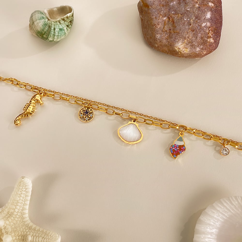 1 Stück Retro Muschel Edelstahl Goldfarben Charm Armband h5Bild6